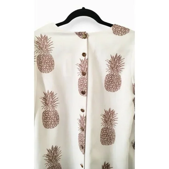NWT CBR Chic Boutique Rose Pineapple Print BOHO Classic Couture Blouse Top​​​ - Picture 9 of 13